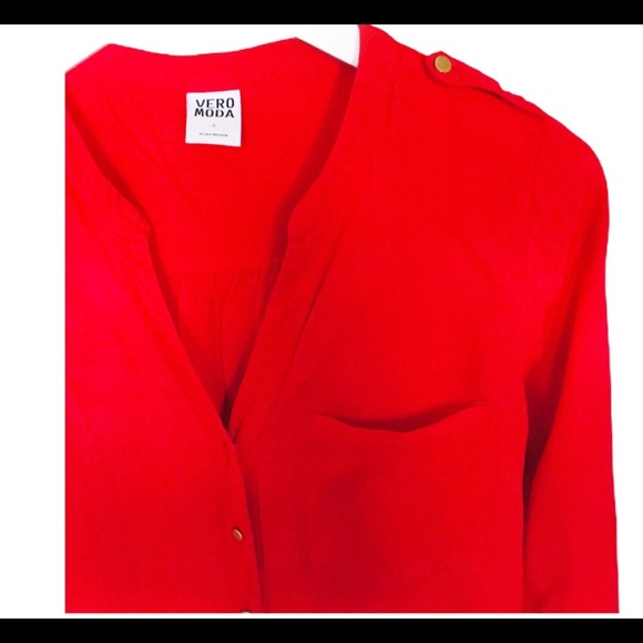 VERO MODA Ivar L/S Button Down Shirt With V Cut & Long Sleeves Red Size Small - Picture 7 of 11